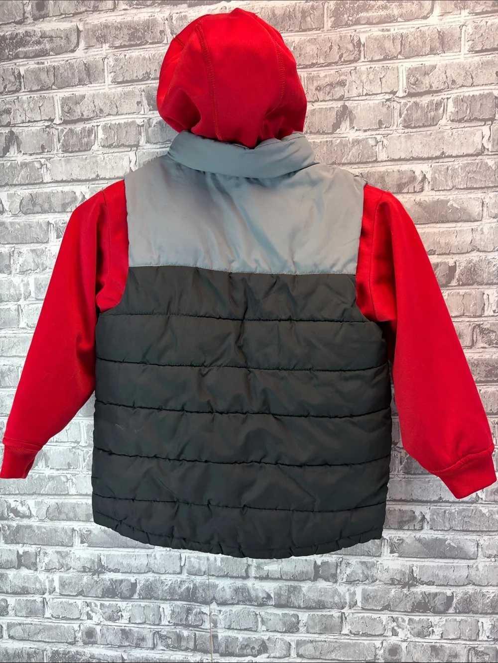 Nike Kids Red and Gray Hooded Puffer Coat